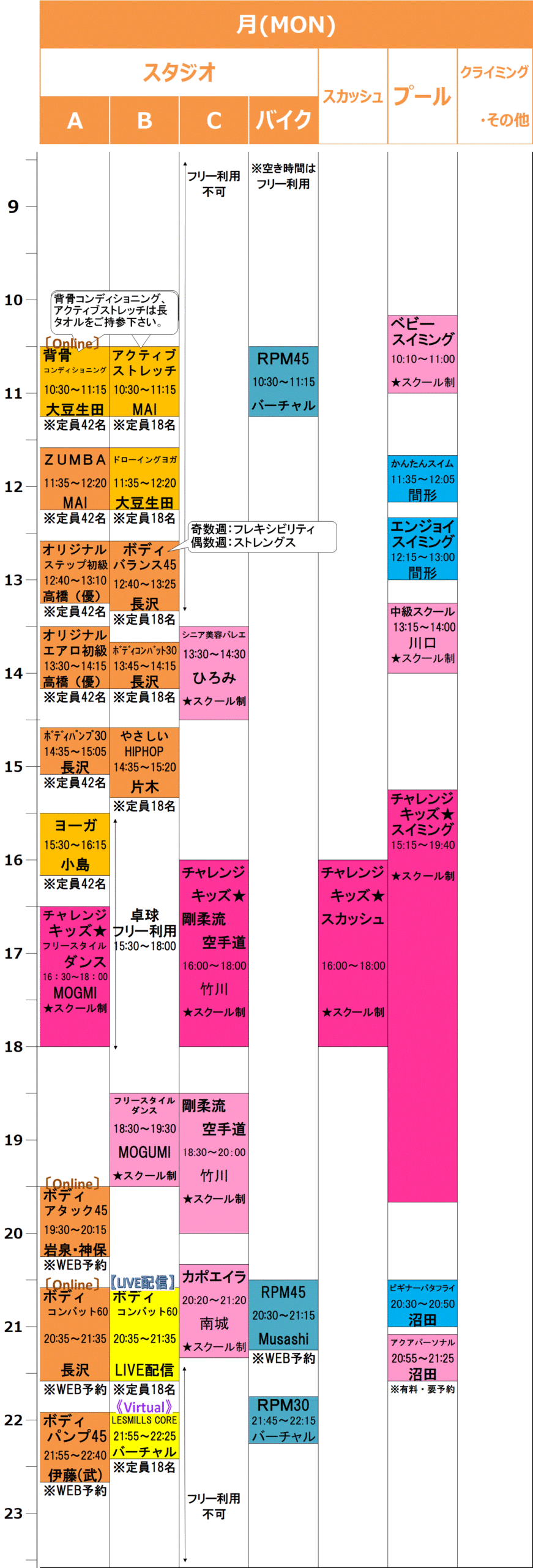 月曜日スケジュール